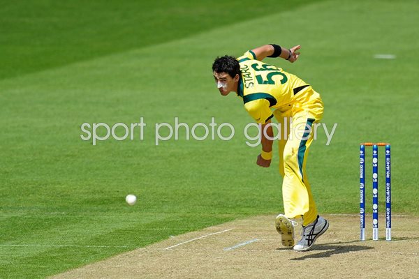 Mitchell Starc Australia bowls Cardiff 2013
