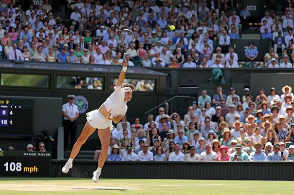 Karolina Muchova Czechia serves v Coco Gauff semi final Wimbledon 2026