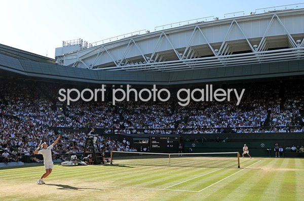 Jannik Sinner Italy serves v Alexander Zverev Germany Centre Court Wimbledon Final 2026