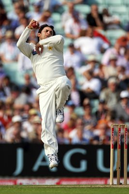 Saeed Ajmal of Pakistan bowls