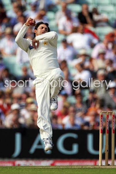 Saeed Ajmal of Pakistan bowls