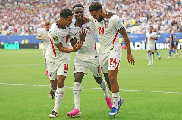 Bukayo Saka England celebrates hat trick v France Miami World Cup 2026