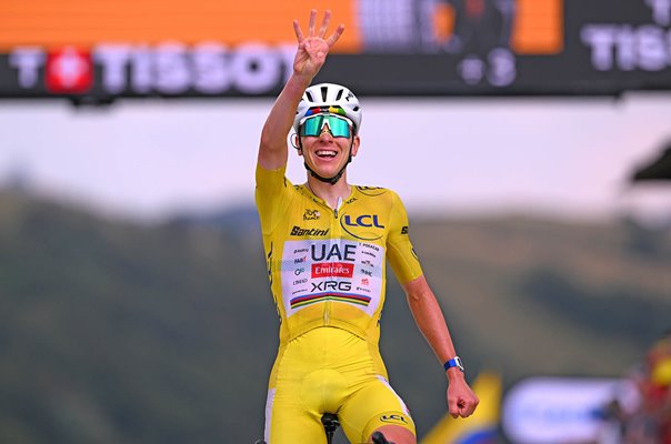 Tadej Pogacar Slovenia celebrates Stage 14 win Tour de France 2026
