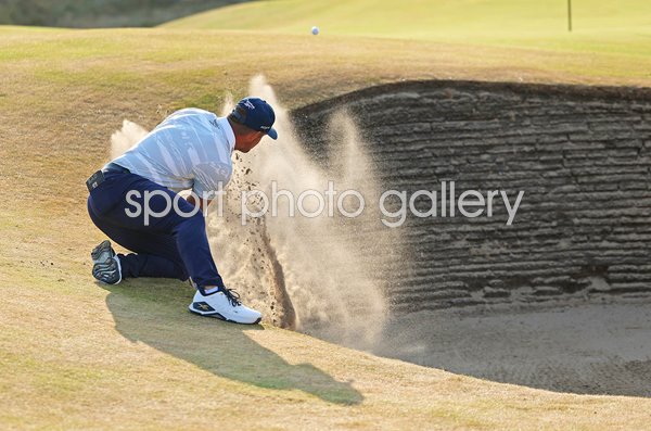 Bryson DeChambeau USA bunker escape 14th hole Open Royal Birkdale 2026
