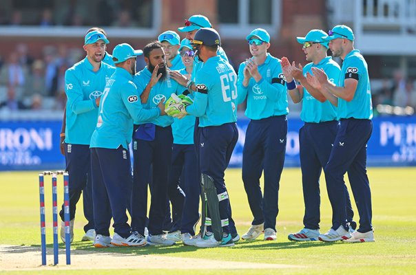 England celebrate Adil Rashid wicket v India 3rd ODI Lord's 2026