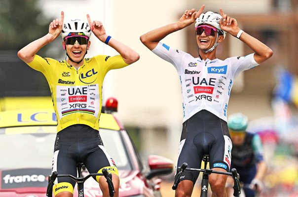Tadej Pogacar & Isaac Del Toro celebrate Stage 20 Tour de France 2026