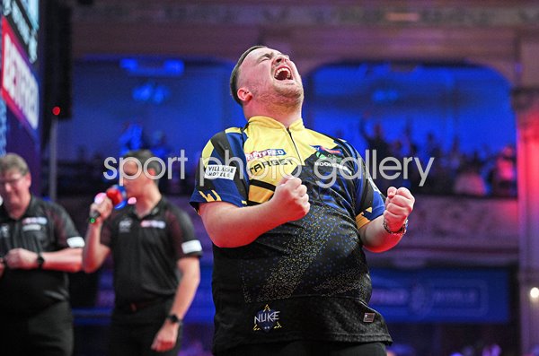 Luke Littler England celebrates World Matchplay Darts win Blackpool 2026