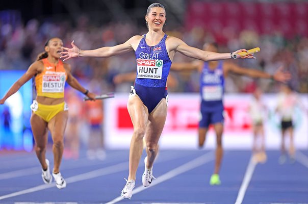 Amy Hunt Great Britain 4x100m Mixed Relay Gold European Athletics Birmingham 2026