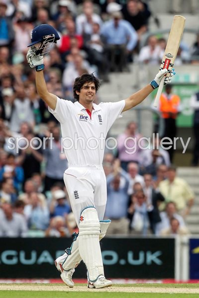 Alastair Cook of England celebrates his century