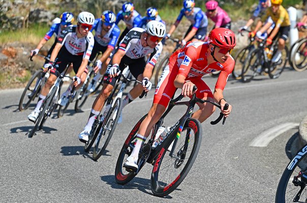 Tadej Pogacar Slovenia Red Jersey descent Stage 2 Vuelta a Espana 2026