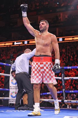 Filip Hrgovic Croatia celebrates win v Moses Itauma Heavyweight Fight London 2026