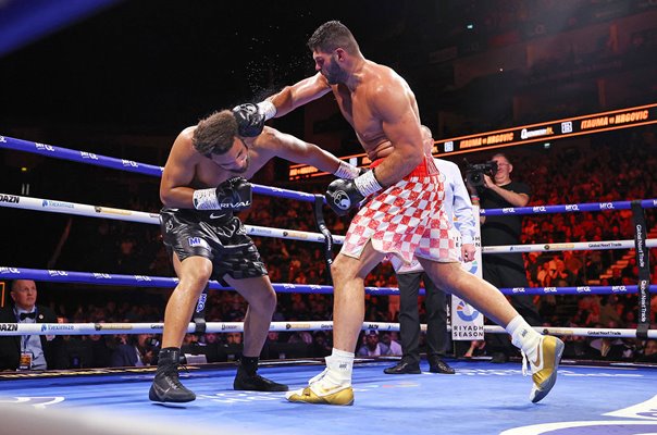 Filip Hrgovic Croatia punches Moses Itauma Heavyweight Title Fight London 2026