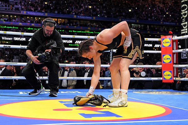 Katie Taylor Ireland places gloves in centre ring Croke Park Dublin 2026