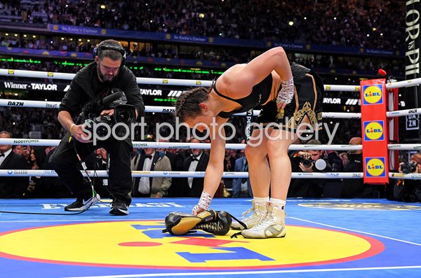 Katie Taylor Ireland places gloves in centre ring Croke Park Dublin 2026