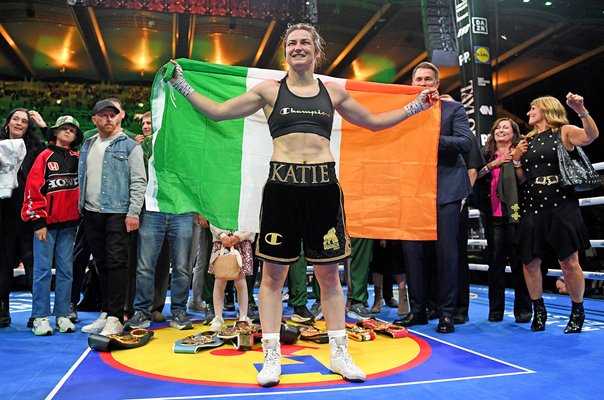 Katie Taylor Ireland celebrates v Flora Pili Croke Park Dublin 2026