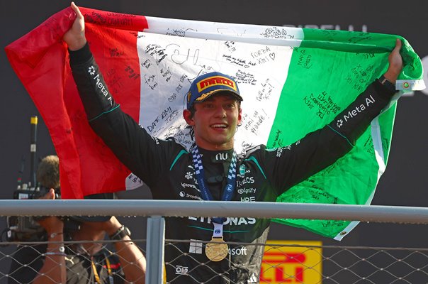 Kimi Antonelli Italy celebrates Italian Grand Prix win Monza 2026