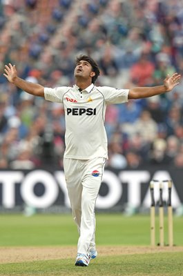Razaullah Pakistan celebrates wicket v England Edgbaston Test 2026