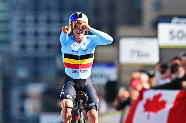 Remco Evenepoel Belgium celebrates Time Trial World Gold Montreal 2026