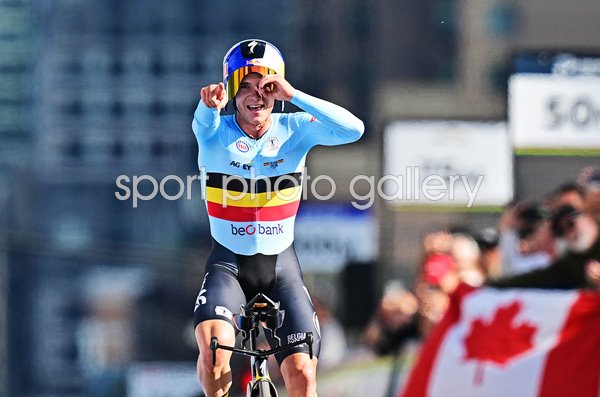 Remco Evenepoel Belgium celebrates Time Trial World Gold Montreal 2026