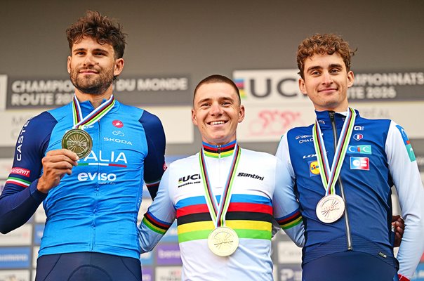 Remco Evenepoel, Filippo Ganna & Paul Seixas Time Trial Podium Montreal 2026