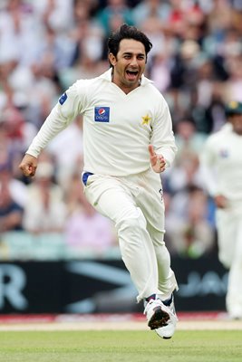 Saeed Ajmal of Pakistan celebrates wicket