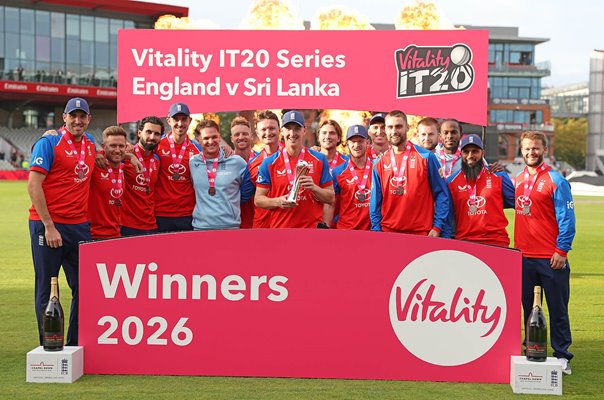 England celebrate T20 Series win v Sri Lanka Old Trafford 2026