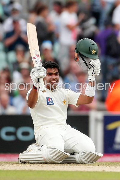 Umar Akmal of Pakistan celebrates victory against England