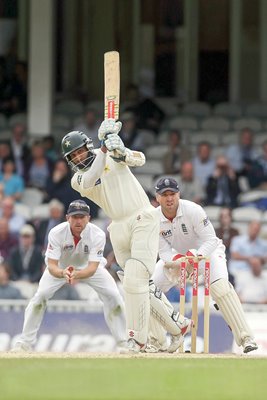Mohammad Yousuf hits out watched by Prior and Collingwood 