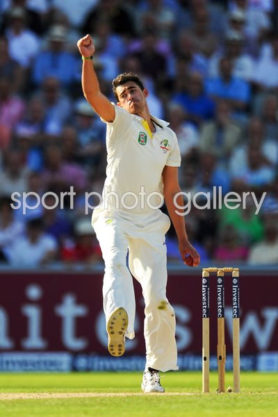 Mitchell Starc Australia bowls v England Ashes 2013