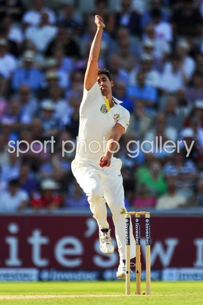 Mitchell Starc Australia bowls v England Ashes 2013