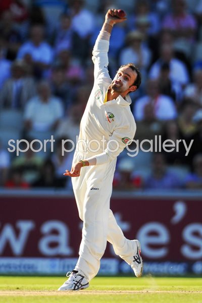 Nathan Lyon Australia bowls Old Trafford Ashes 2013