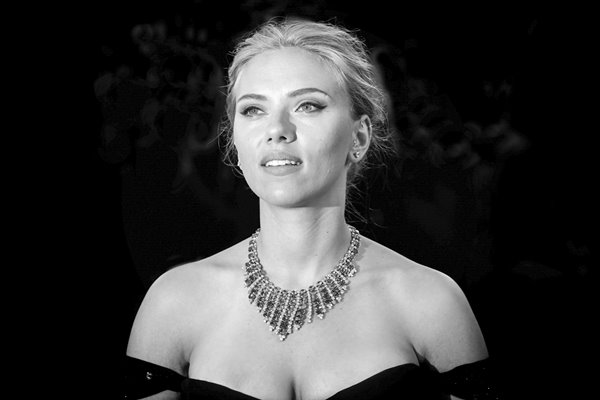 Scarlett Johansson black and white portrait