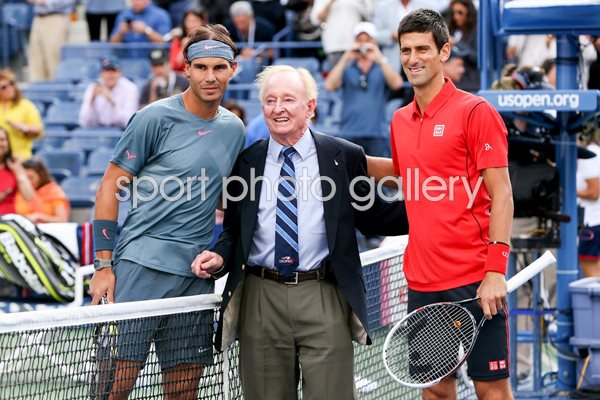 Rod Laver with 2013 US Open Finalists Nadal & Djokovic