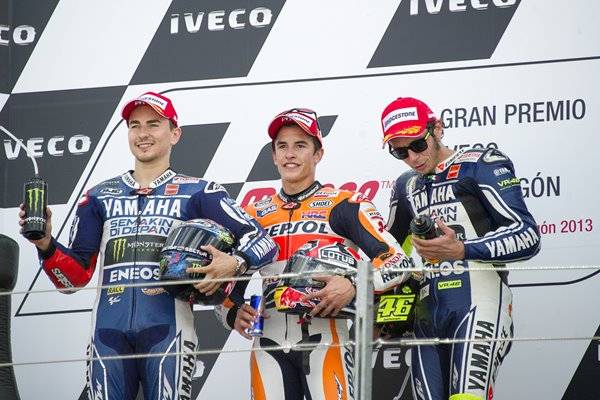 Moto GP of Spain Podium - Marquez, Lorenzo and Rossi 2013