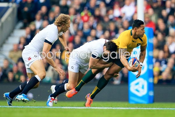 Joel Tomkins England tackles Israel Folau Australia 2013