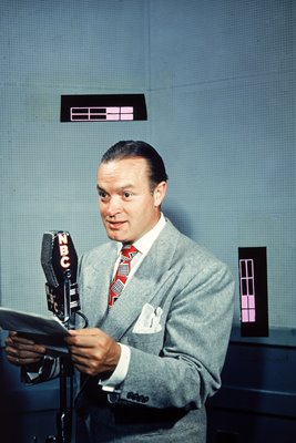 Bob Hope Speaks At NBC Microphone