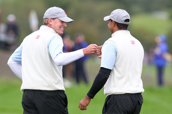 Woods & Stricker celebrates Day 1 Fourball win