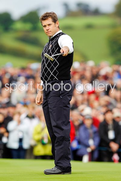 Lee Westwood holes out during Day 2 Foursomes