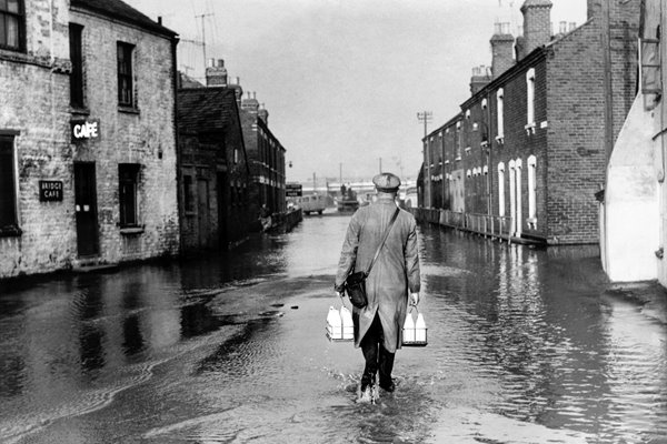 Milkman in Flooded Street 1960