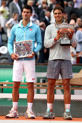 Rafael Nadal Novak Djokovic French Open Trophy 2014
