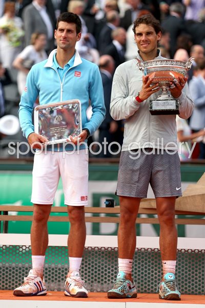 Rafael Nadal Novak Djokovic French Open Trophy 2014