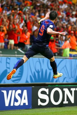 Robin van Persie celebrates 2014 World Cup