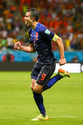 Robbie Van Persie celebrates v Spain  2014 World Cup