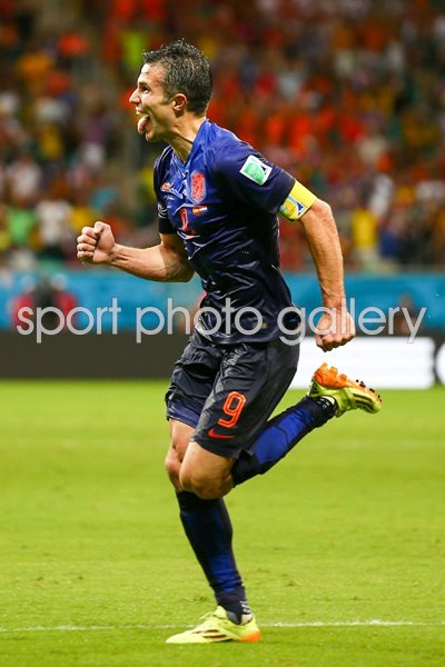 Robbie Van Persie celebrates v Spain  2014 World Cup