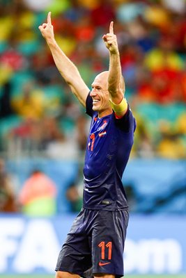 Arjen Robben celebrates 2014 World Cup