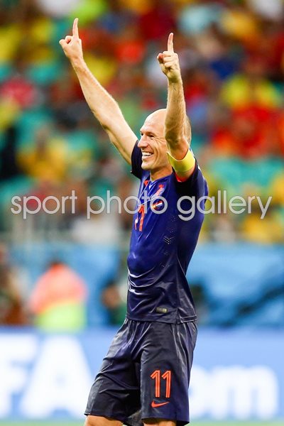 Arjen Robben celebrates 2014 World Cup