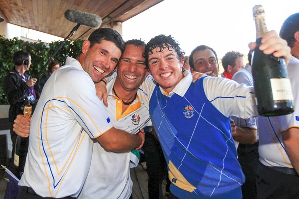 Sergio celebrates with Padraig and Rory