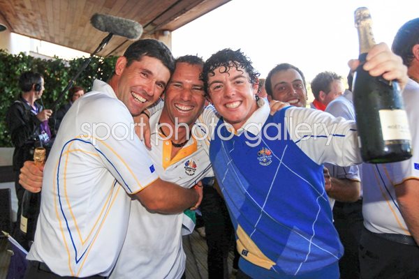Sergio celebrates with Padraig and Rory