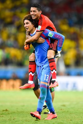 Guillermo Ochoa and Javier Aquino Brazil v Mexico World Cup Brazil 2014