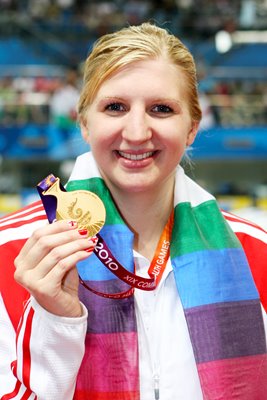 Rebecca Adlington poses with Gold medal